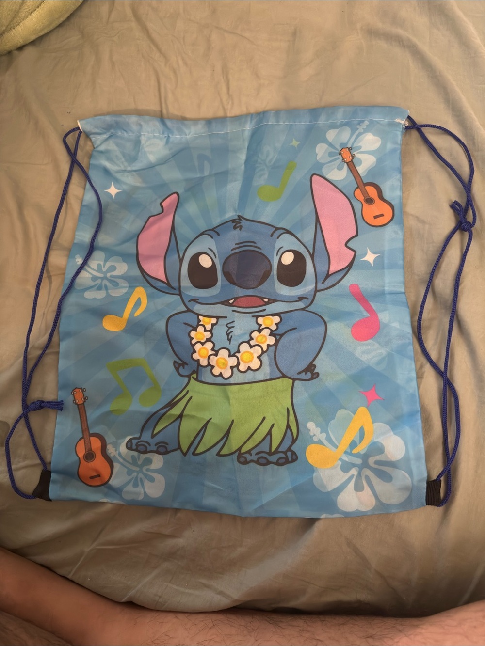 Disney Lilo & Stitch Blue Drawstring Backpack with Tropical Print